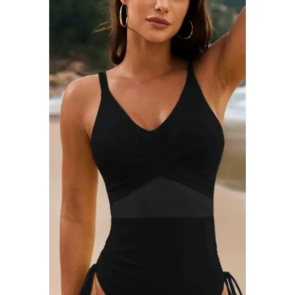 Drawstring Ruched V-Neck One-Piece Swimwear.