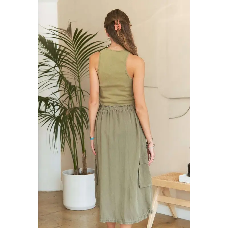 Drawstring Sleeveless Washed Dress.