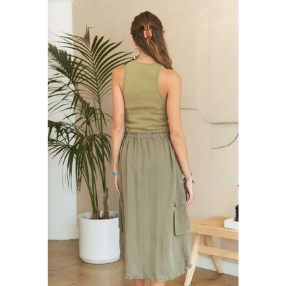 Drawstring Sleeveless Washed Dress.