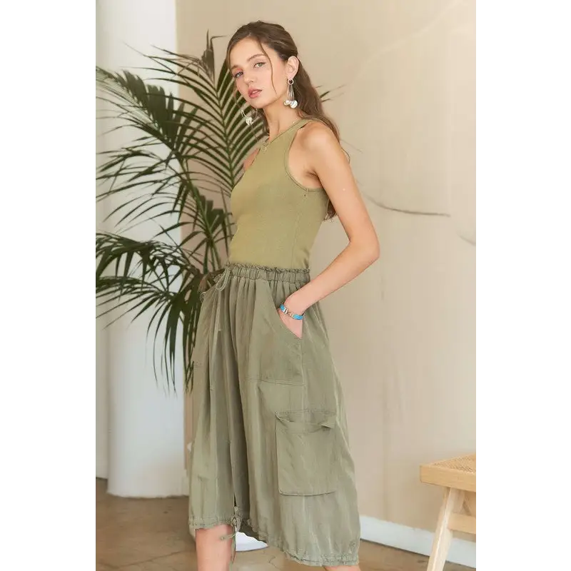 Drawstring Sleeveless Washed Dress.