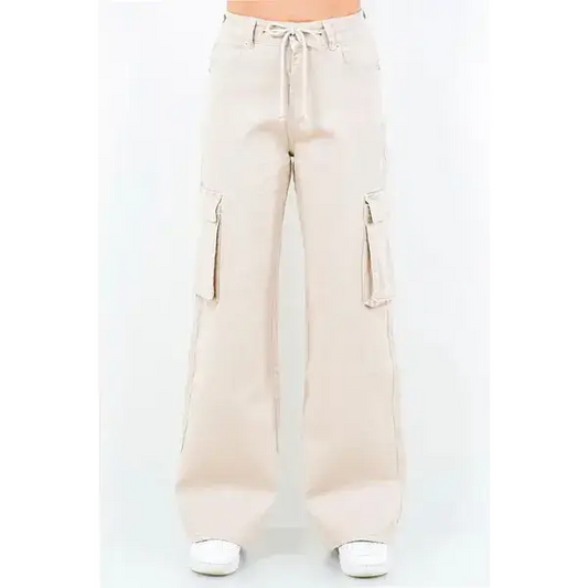 Drawstring Wide Leg Cargo Pants.