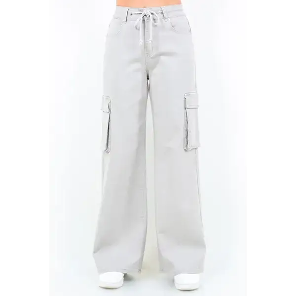 Drawstring Wide Leg Cargo Pants.