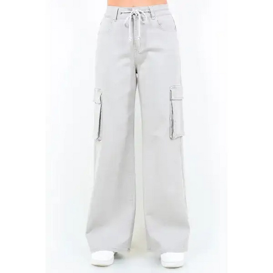 Drawstring Wide Leg Cargo Pants.