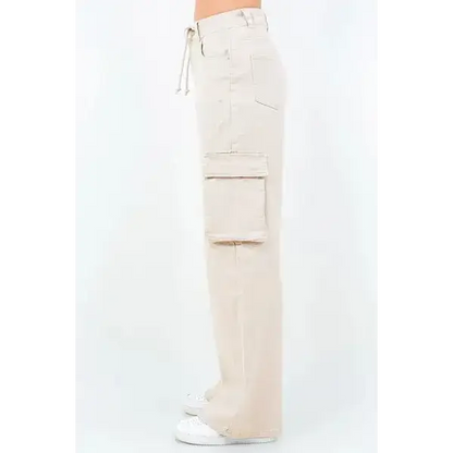 Drawstring Wide Leg Cargo Pants.