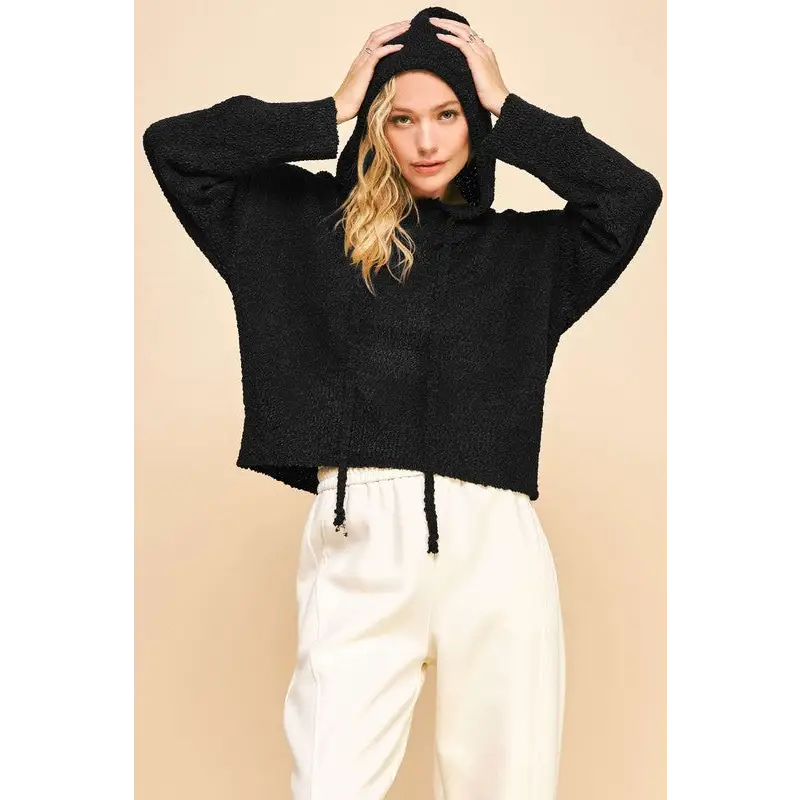 Drop Shoulder Long Sleeve Hooded Sweater.