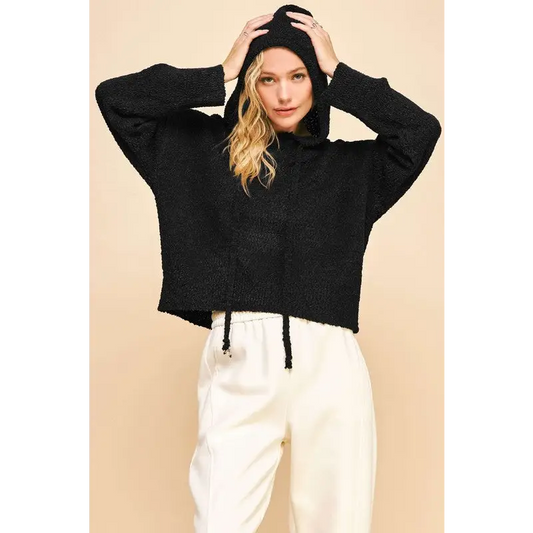 Drop Shoulder Long Sleeve Hooded Sweater.