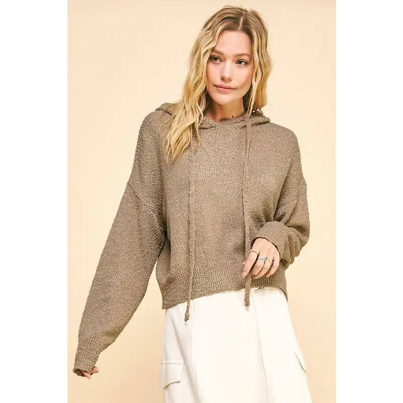 Drop Shoulder Long Sleeve Hooded Sweater.