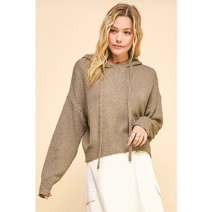 Drop Shoulder Long Sleeve Hooded Sweater.