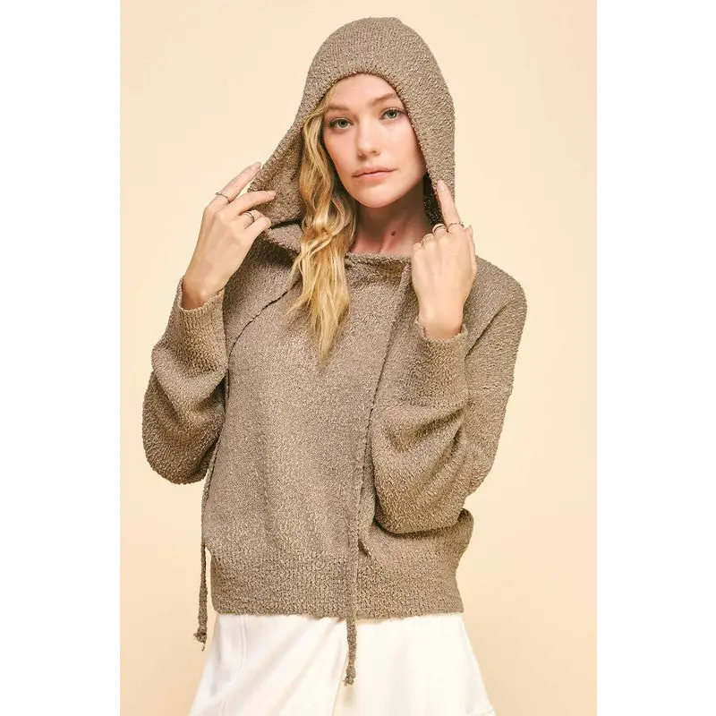 Drop Shoulder Long Sleeve Hooded Sweater.