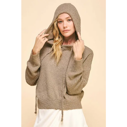 Drop Shoulder Long Sleeve Hooded Sweater.