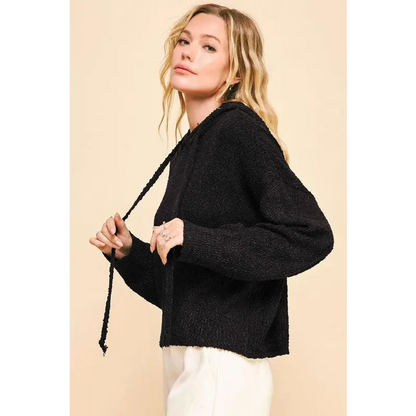 Drop Shoulder Long Sleeve Hooded Sweater.