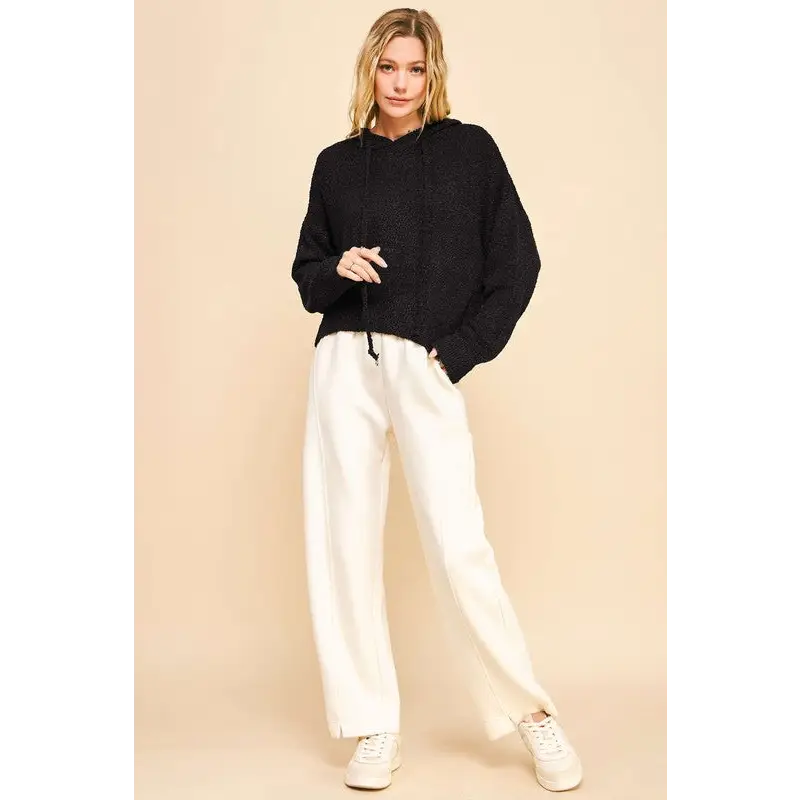 Drop Shoulder Long Sleeve Hooded Sweater.