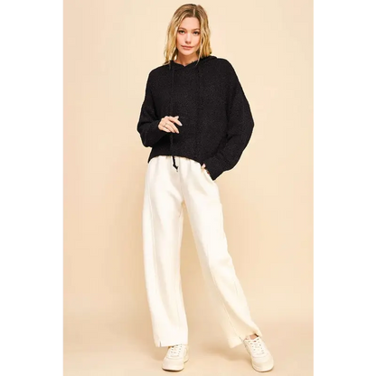 Drop Shoulder Long Sleeve Hooded Sweater.