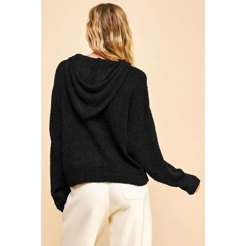 Drop Shoulder Long Sleeve Hooded Sweater.