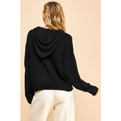 Drop Shoulder Long Sleeve Hooded Sweater.
