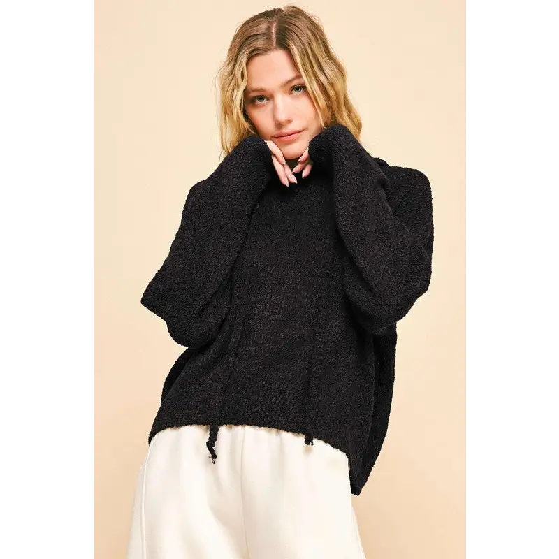 Drop Shoulder Long Sleeve Hooded Sweater.