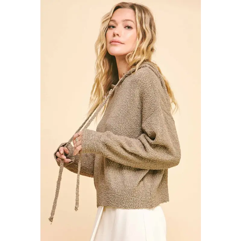 Drop Shoulder Long Sleeve Hooded Sweater.