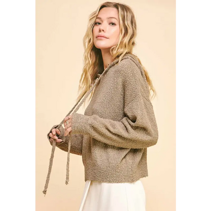 Drop Shoulder Long Sleeve Hooded Sweater.