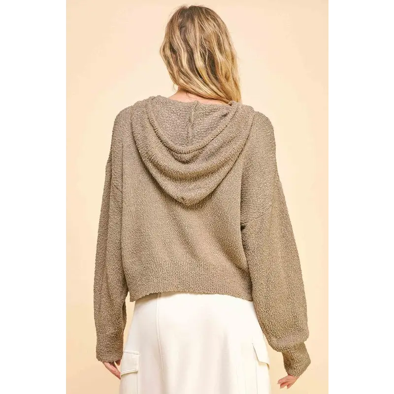 Drop Shoulder Long Sleeve Hooded Sweater.