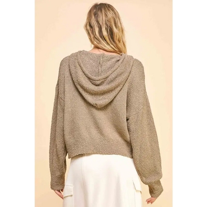 Drop Shoulder Long Sleeve Hooded Sweater.