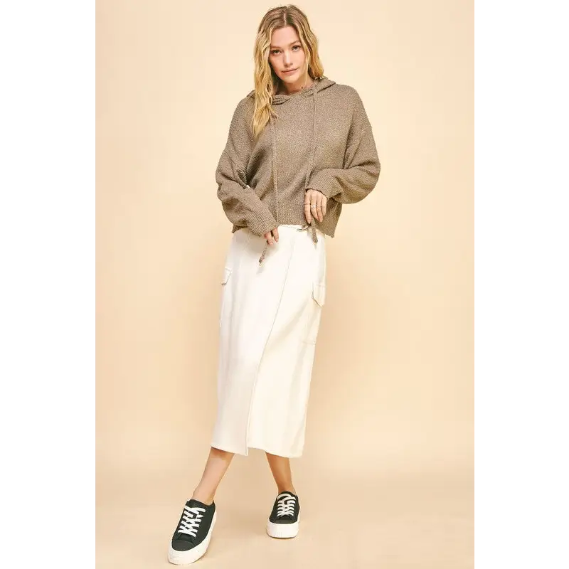 Drop Shoulder Long Sleeve Hooded Sweater.