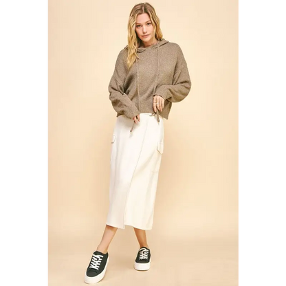 Drop Shoulder Long Sleeve Hooded Sweater.