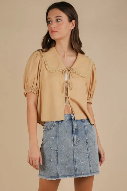 Bow Printed Casual Denim Mini Skirt.