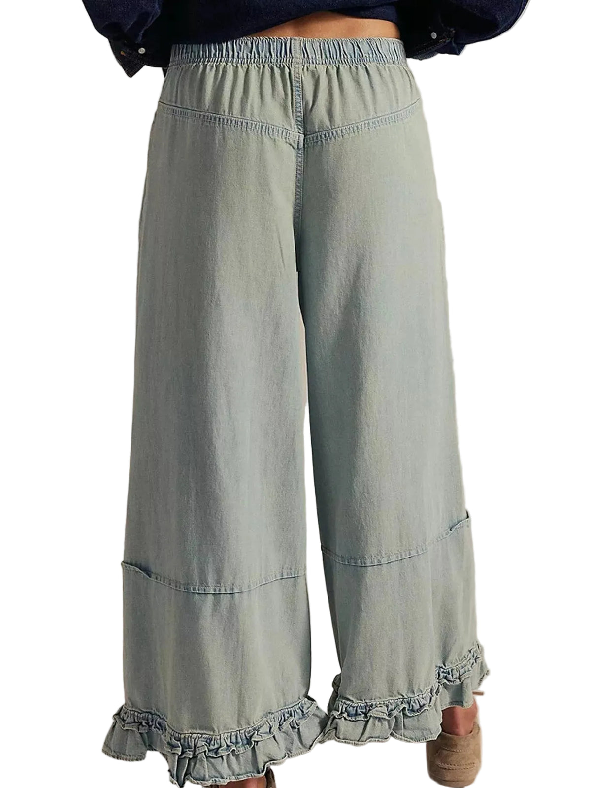 Wide-Leg Ruffle Hem Jeans