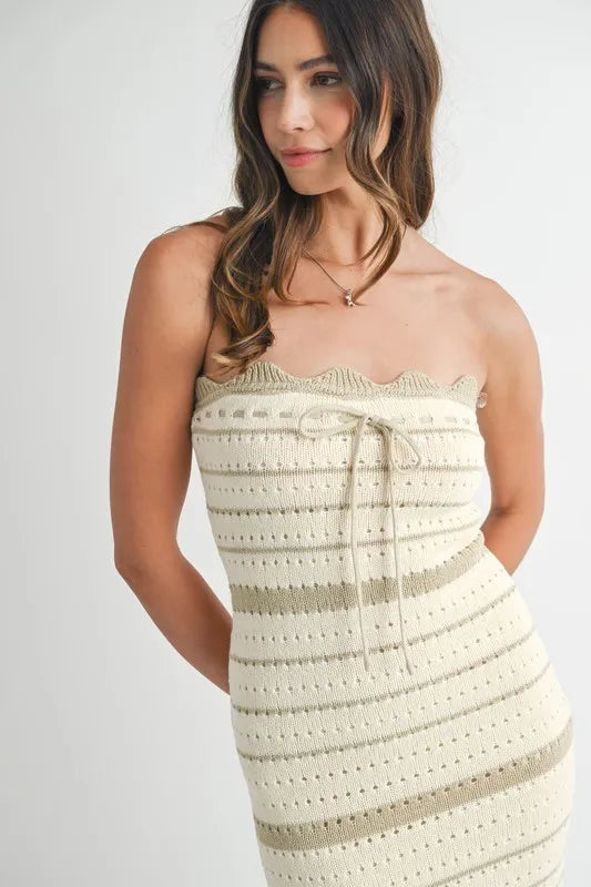 Contrast Striped Crochet Knit Midi Dress.