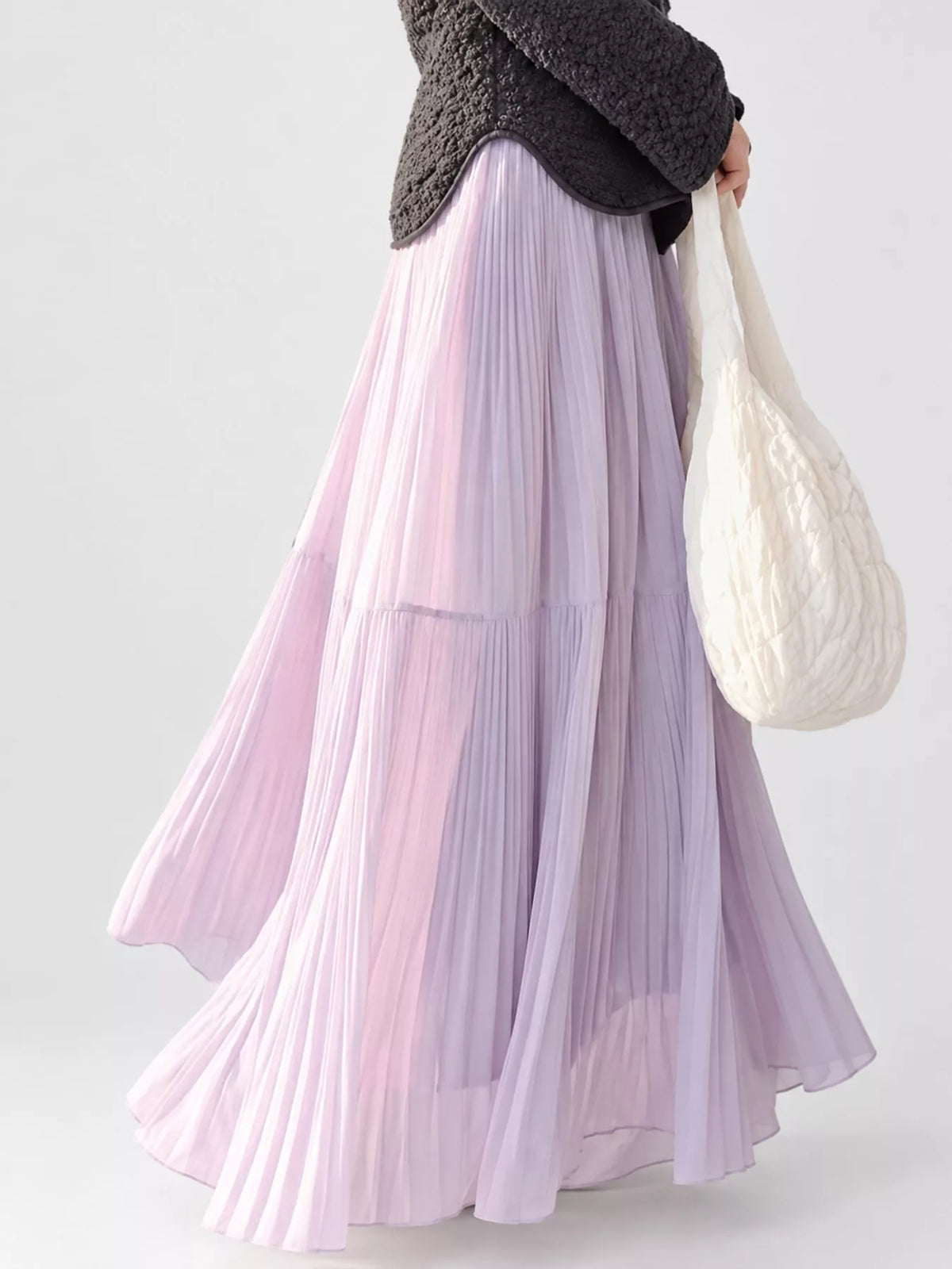 High-waisted tiered pleated maxi skirt
