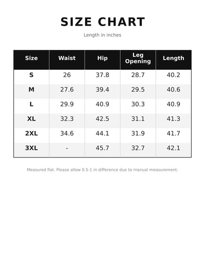 Size chart for the high-waisted wide-leg statement jeans with side panel detailing