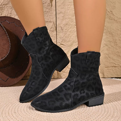 Leopard print western ankle boots