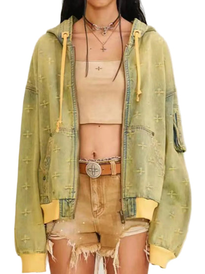 Zip Up Hooded Denim Jacket