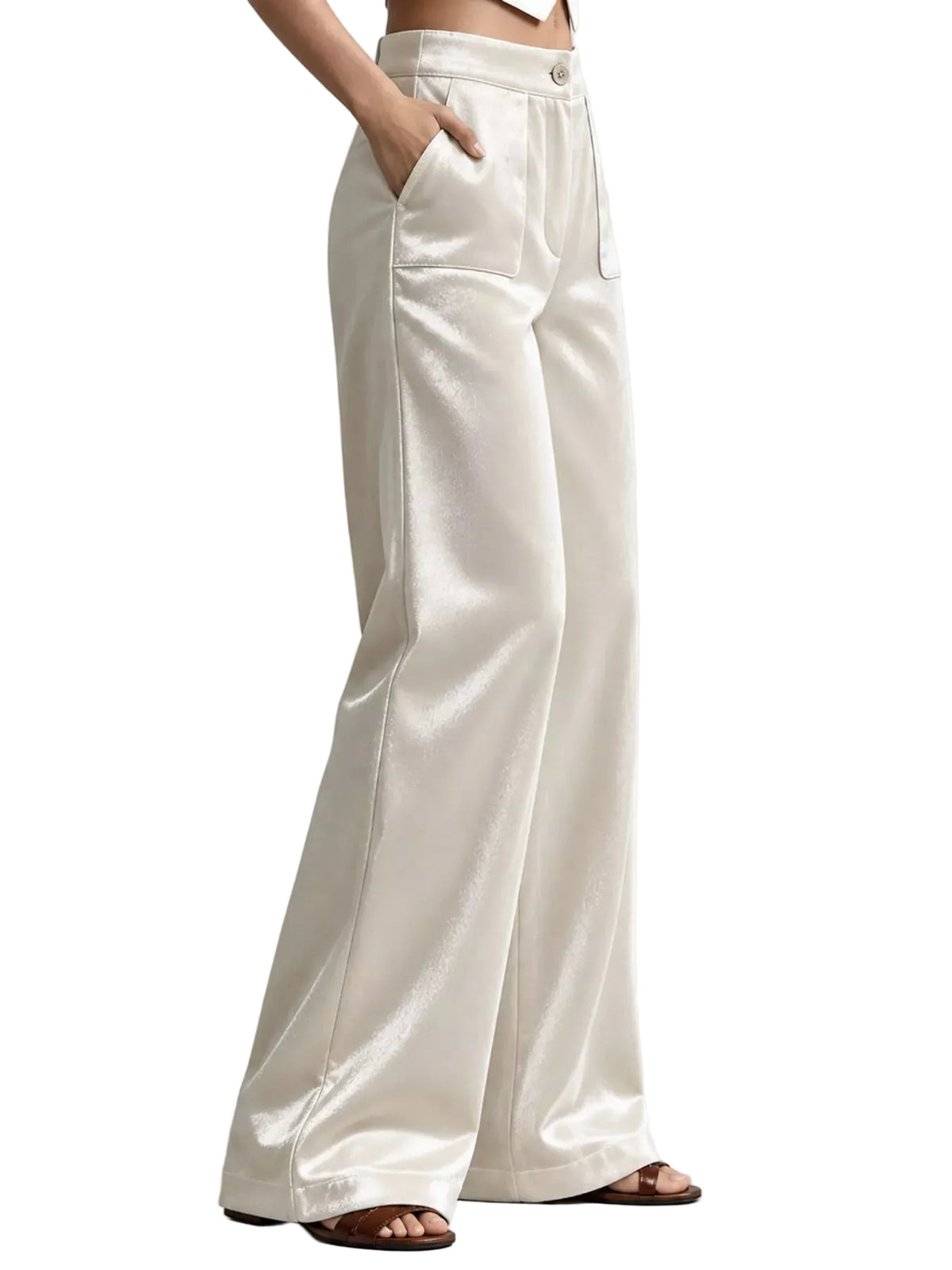 High-Waisted Wide-Leg Velvet Pants with Pockets