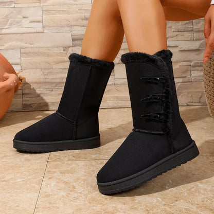 Mid-calf faux fur-lined winter boots with toggle buttons