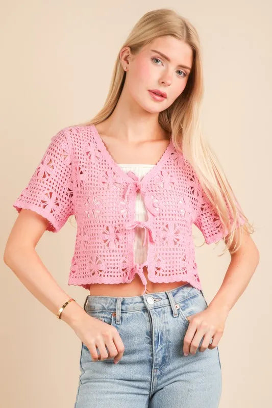 Front Tie Crochet Crop Top.