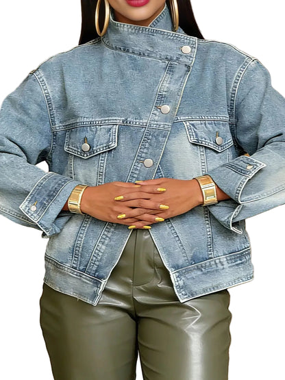 Asymmetric Button-Up Denim Jacket