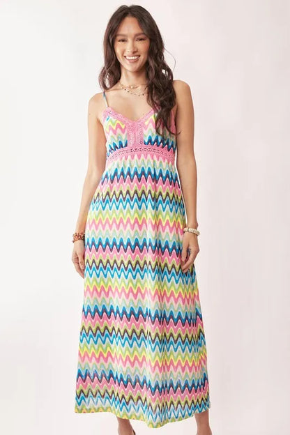 Multi Color Crochet Lace Midi Dress.