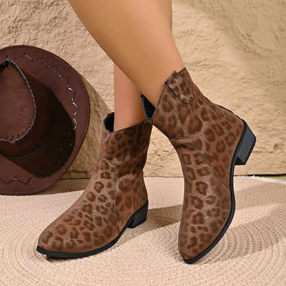 Leopard print western ankle boots