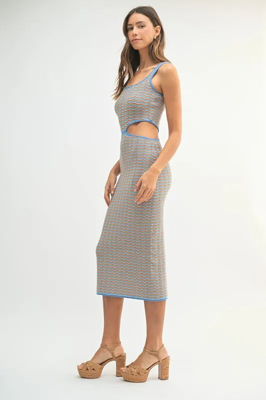 Multi Color Chevron Knit Bodycon Midi Dress.