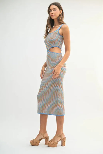 Multi Color Chevron Knit Bodycon Midi Dress.