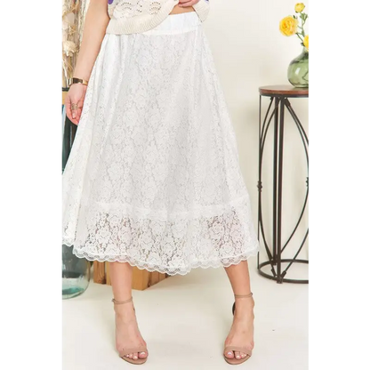 Elastic Waist Lace Midi Skirt.