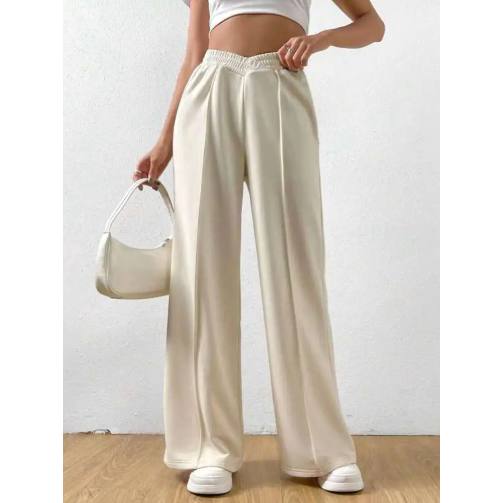 Elastic Waist Wide Leg Pants.