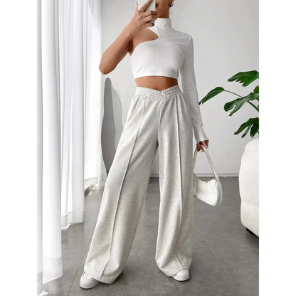 Elastic Waist Wide Leg Pants.