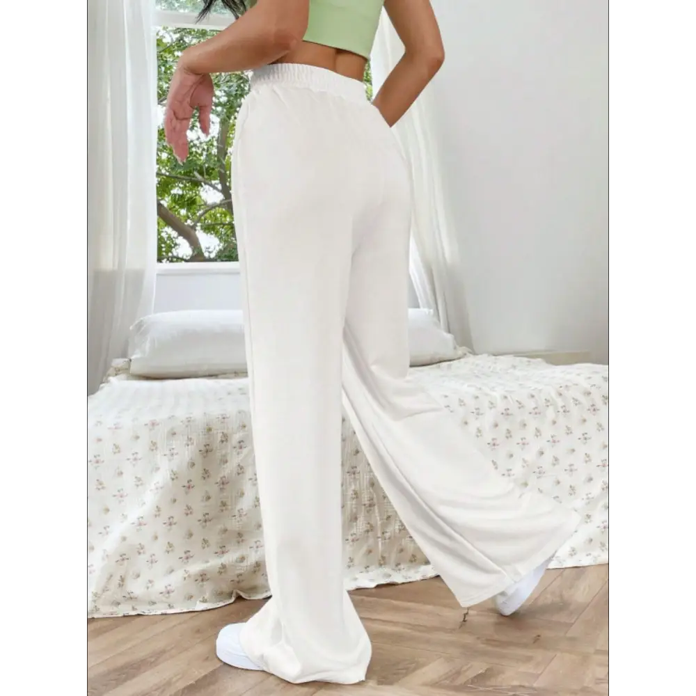 Elastic Waist Wide Leg Pants.