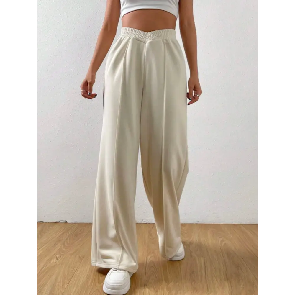 Elastic Waist Wide Leg Pants.
