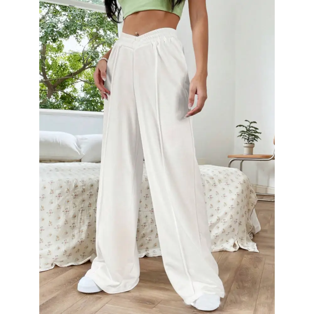 Elastic Waist Wide Leg Pants.