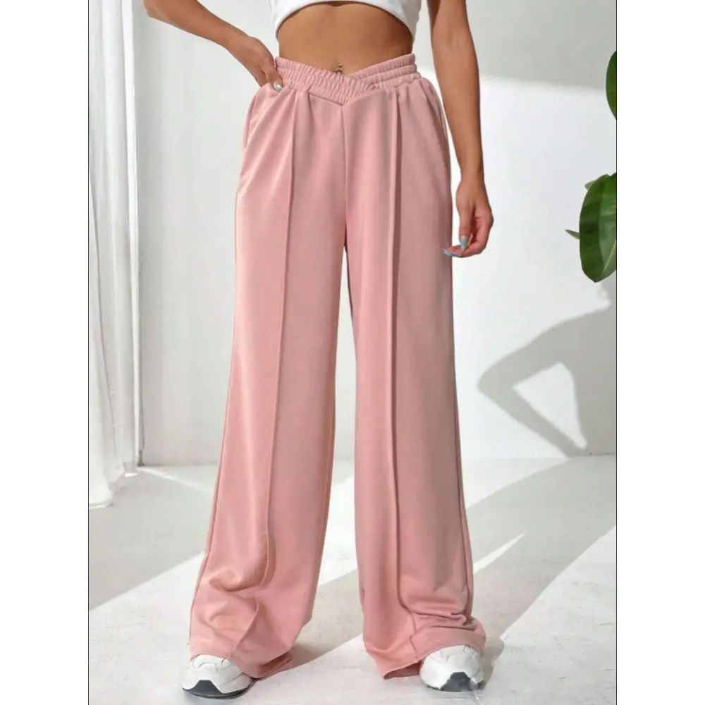 Elastic Waist Wide Leg Pants.
