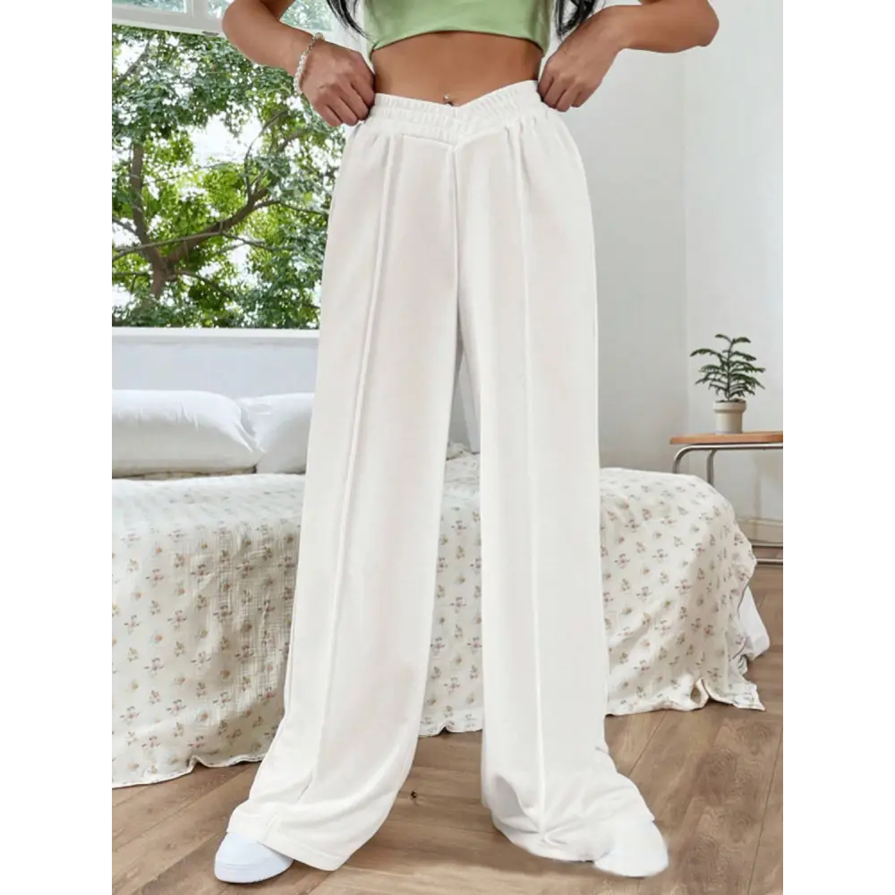 Elastic Waist Wide Leg Pants.