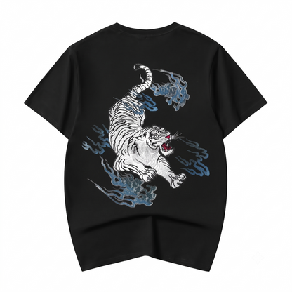 Flaming White Tiger Embroidered Tee